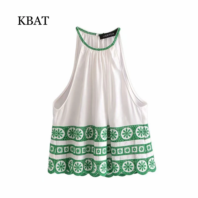 

KBAT 2021 Embroidery Top Women Blouses Sexy Cotton Crop Tops Woman Korean Fashion Clothing Tank Top Women's Summer Blouses