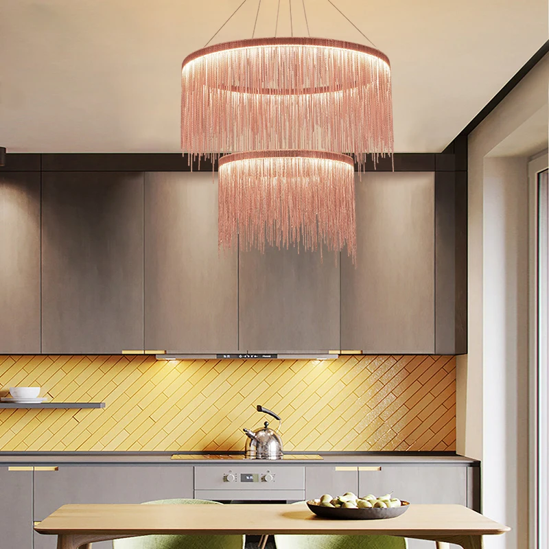 Modern Living Room LED Aluminum Chains Chandelier Nordic Dining Bedroom Restaurant Tassels Ring Pendant Light Fixtures | Лампы и