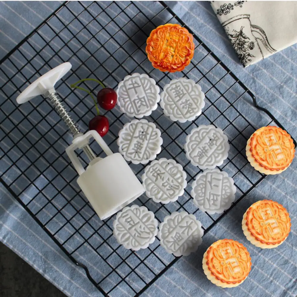 3 / 5pc square round moon cake mold hand molding machine mold, with flower print DIY mold pastry moon cake-TP