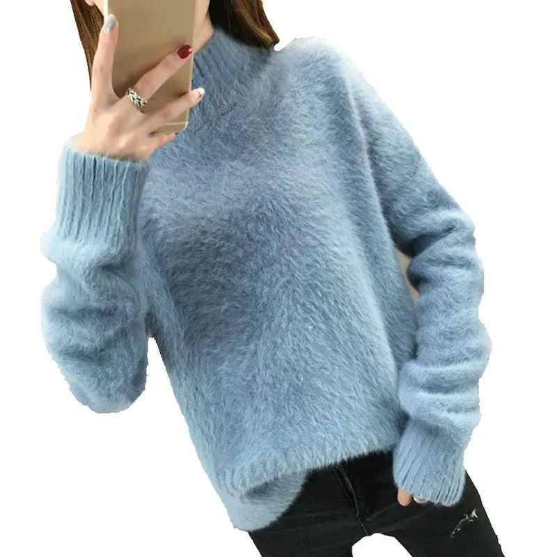 Повседневный пуловер свитер джемпер с высоким воротником длинный рукав плотный