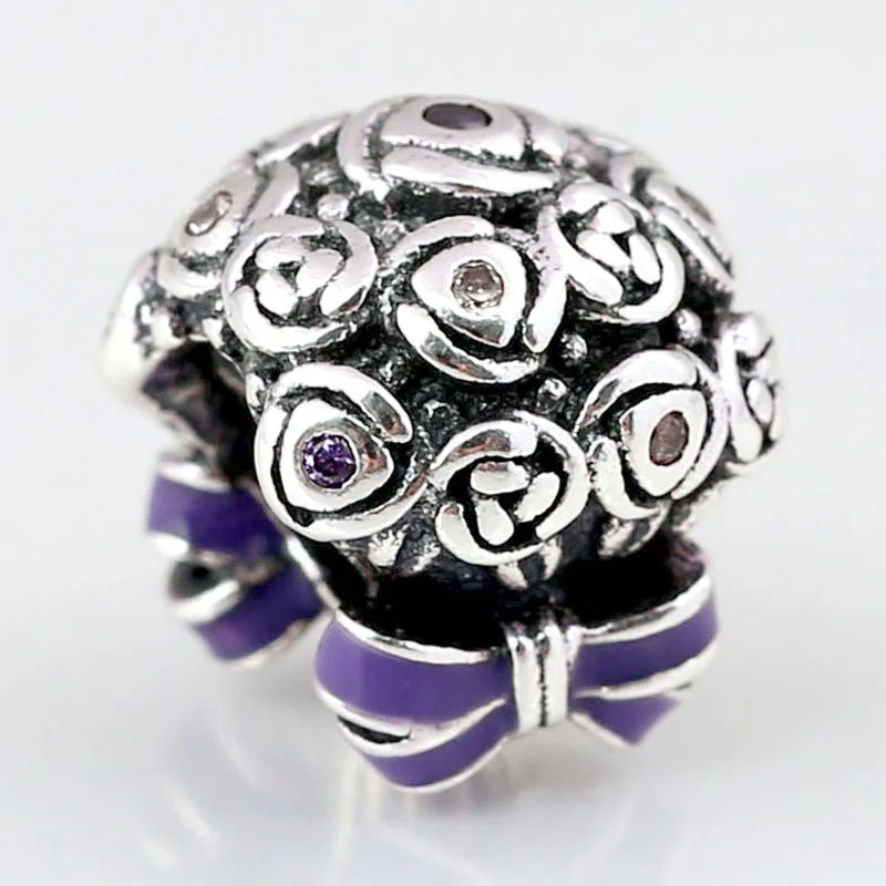 

Original Purple Enamel Roses Bouquet Celebration Bouquet Beads Fit 925 Sterling Silver Charm Bracelet Bangle Diy Jewelry