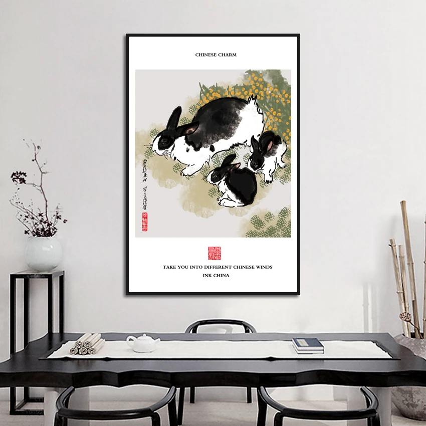 Чернила и стирка в китайском стиле светлый цвет животное кролик кабинет