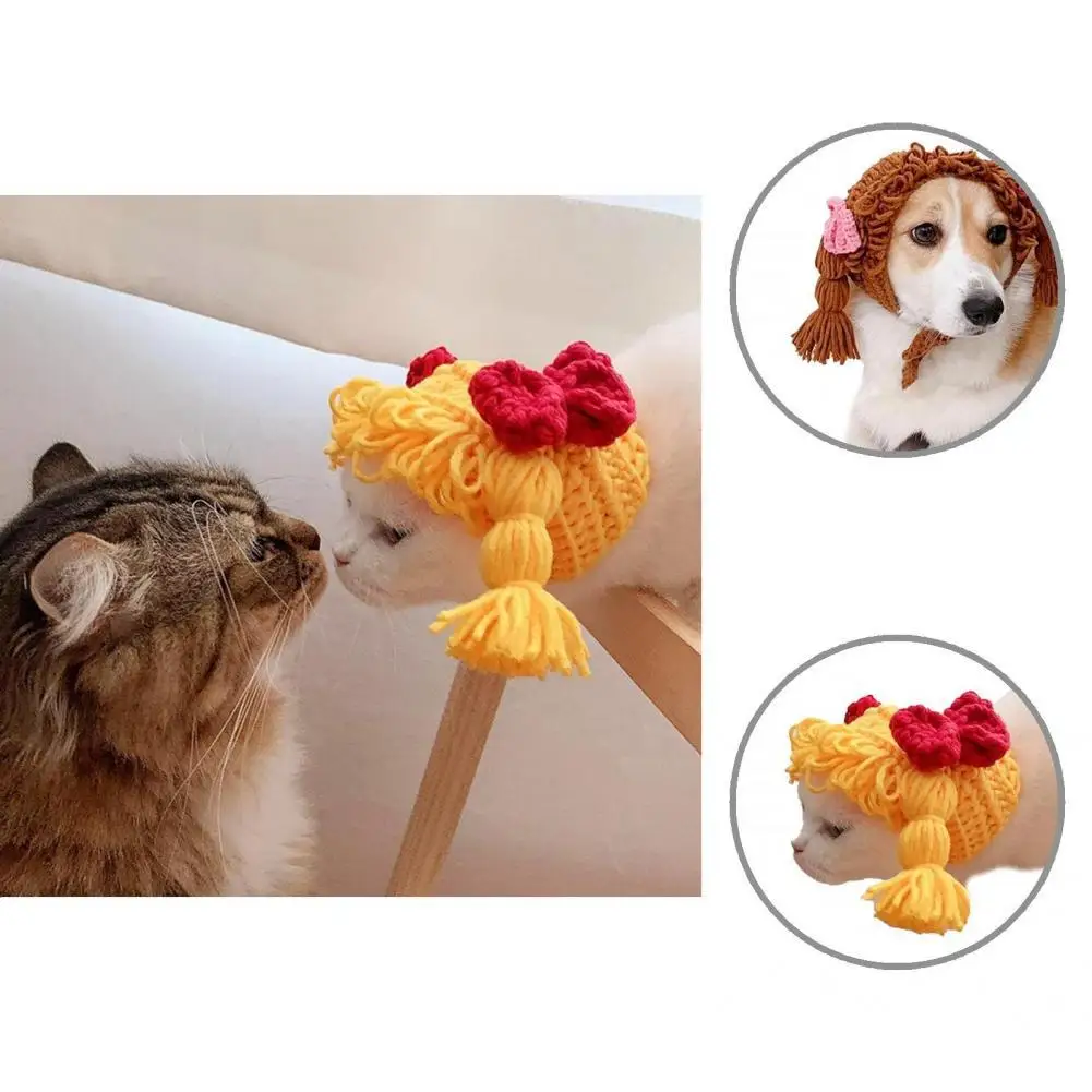 

Beautiful Pet Headwear Fine Workmanship Comfortable Woolen Yarn Fun Pet Puppy Cap
