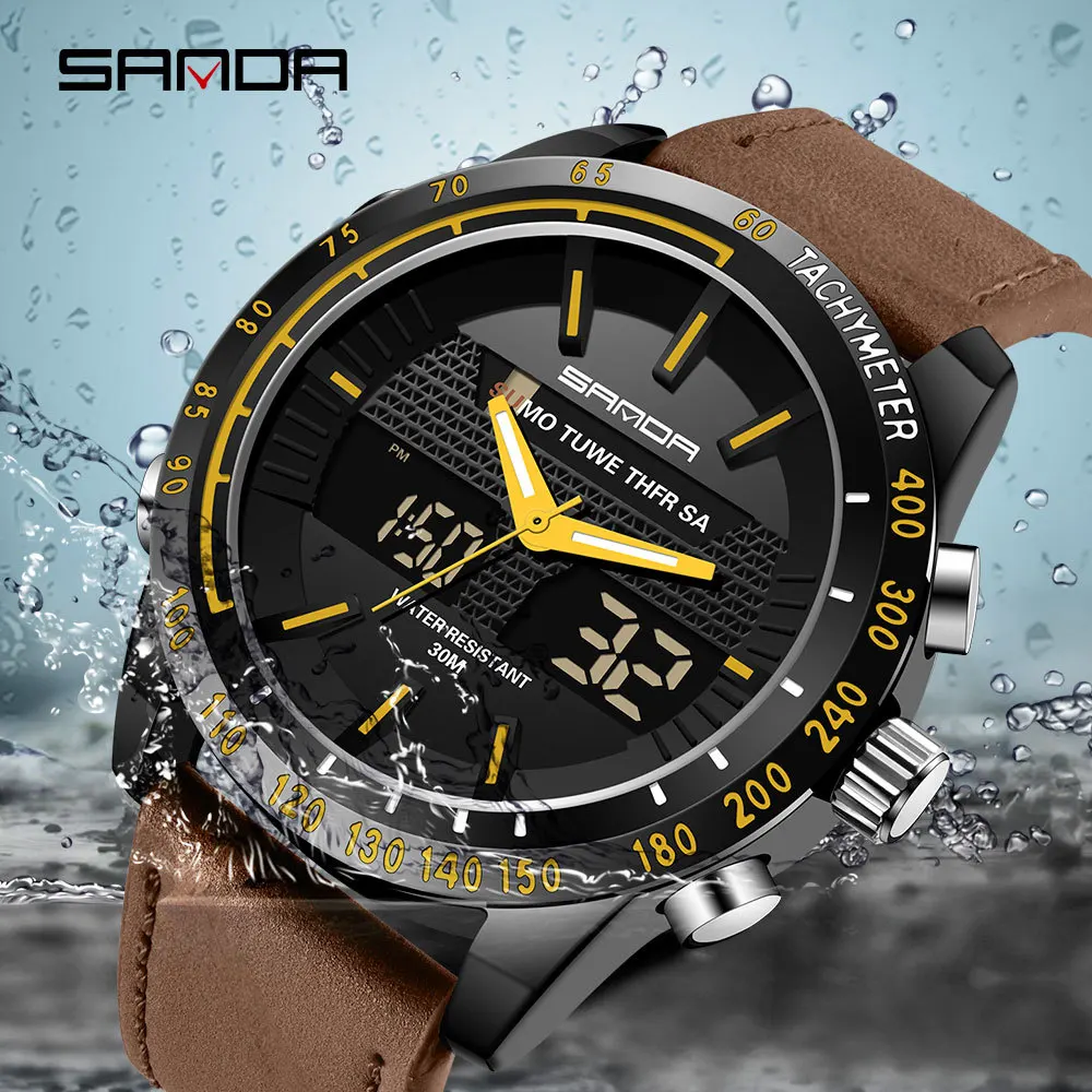 Мужские многофункциональные светодиодсветодиодный электронные часы Sanda с