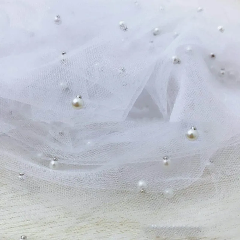 White 150 см* 100 см/шт. Красивая жемчужная Тюлевая ткань, практическая одежда, материал для украшения вуали, ручная работа, сетчатая ткань для шитья, принадлежности - Цвет: White