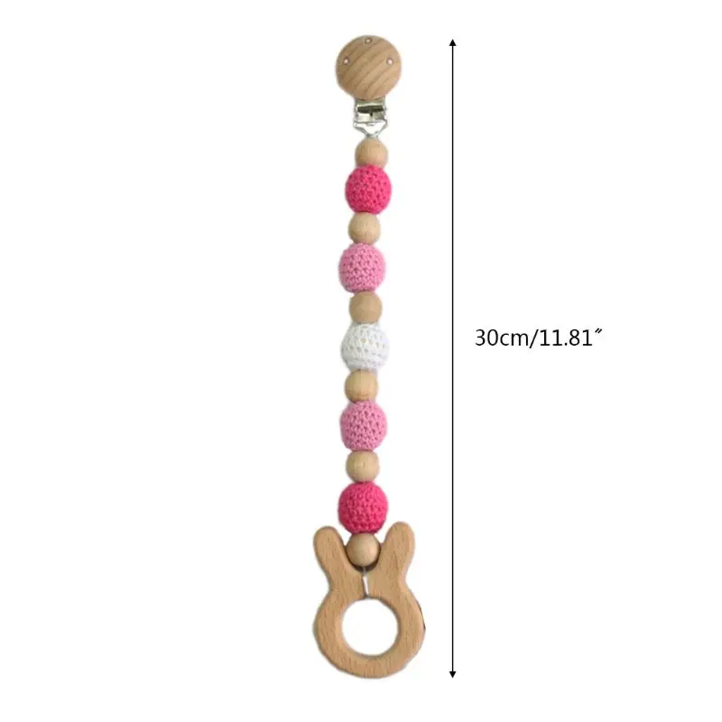 

Baby Pacifier Chain Clip Infant Teether Nipple Holder Wooden Teething Nursing Chewing Toys Hanging Pendant Decoration