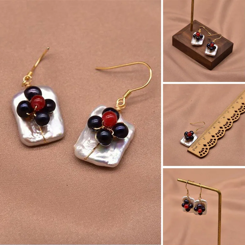 

Baroque Natural Square Pearl Drop Dangle Hook Earrings For Women Fine Jewelry Wedding Party Gifts Accessories Handmade