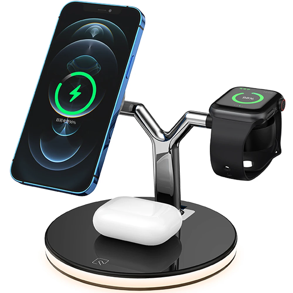 

Магнитное Беспроводное зарядное устройство 3 в 1, 15 Вт, быстрая зарядная станция для Magsafe iPhone 12 pro Max, зарядные устройства для Apple Watch Airpods pro