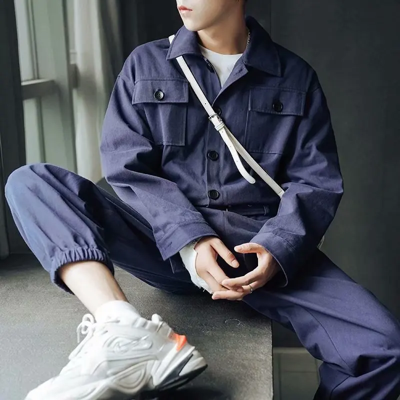 

2021 leisure sports trend pants work clothes monochrome one-piece suit