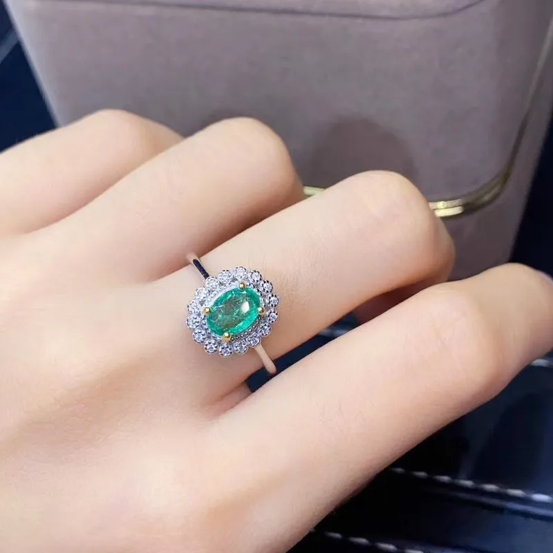 Fine Jewelry 925 Sterling Silver Natural Gemstone Emerald Fashion Woman's New Ring Support Test with Box