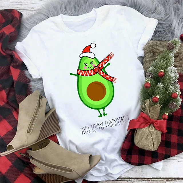 

Merry Christmas Tumblr Avocado Graphic Print T Shirt Fashion Women T-Shirt Female Cartoon Short Sleeve T-shirts
