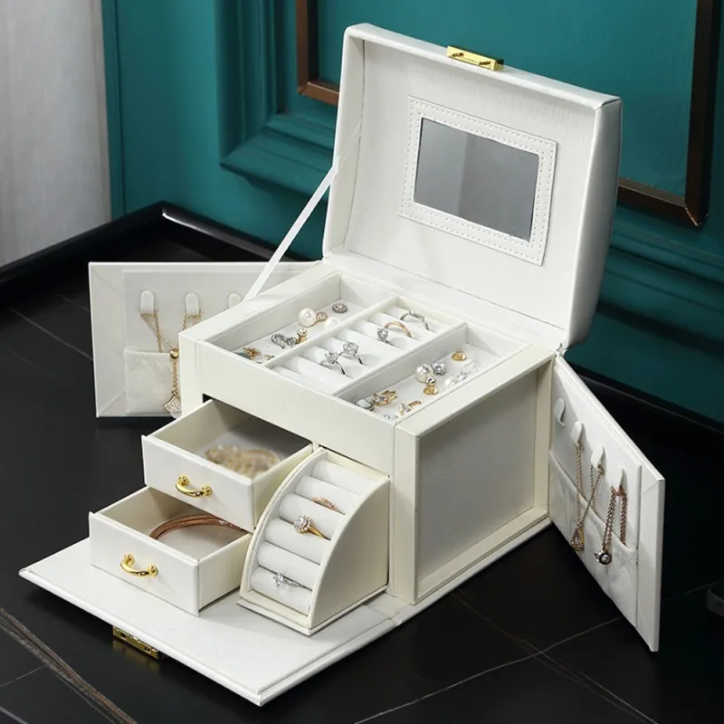 

Simple Jewelry Storage Box Faux Leather Jewelry Organizer Bracelets Rings Necklaces Watches Storage Container Case Gift 2021 New