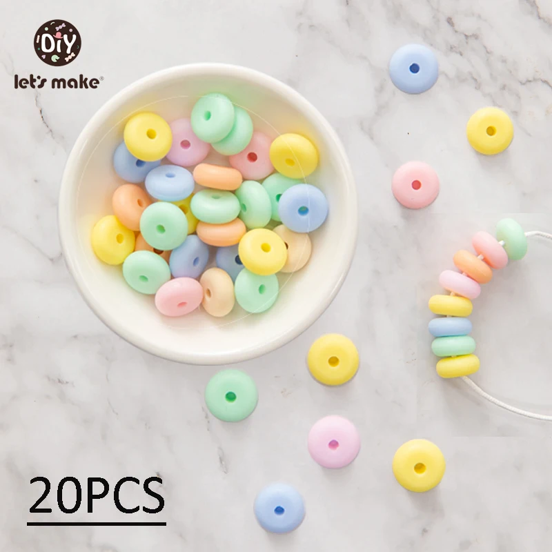 Let's Make 12mm Silicone Abacus Bead 20pc Children Handmade DIY Toy Food Grade Silicone Abacus Necklace Pearl Silicone Teething