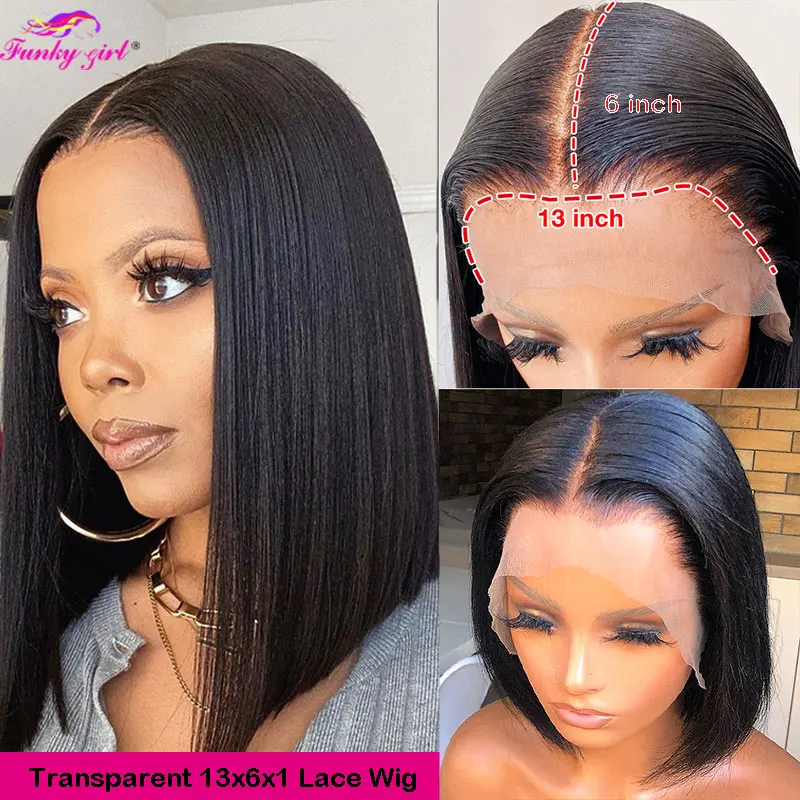 

Прозрачные прямые короткие парики из человеческих волос Боб, предварительно выщипанные Детские волосы, бразильский парик из T-образной час...