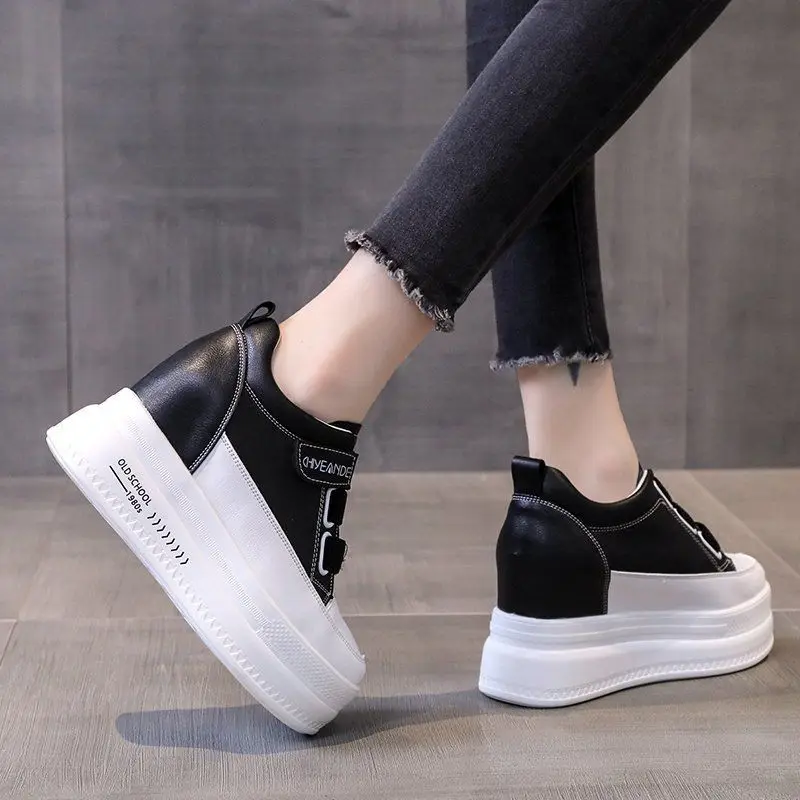 

Inner increase small white shoes women 2021 autumn women's casual single thick sole 8cm muffin board platform stiletto heels