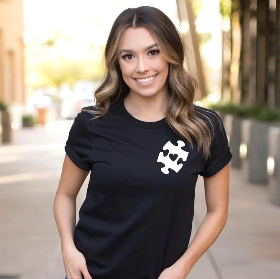 Женская футболка с рисунком аутизма Повседневная забавная хлопковая Футболка