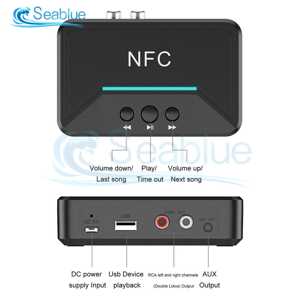 Беспроводной Bluetooth 5 0 приемник Smart NFC A2DP RCA AUX 3 мм разъем адаптер Suppotr USB Play для