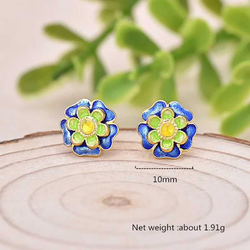 

Buyee 925 Sterling Silver Women Gold Small Stud Earring Simple Enamel Flower Earring for Women Fashion Party Wedding Jewelry