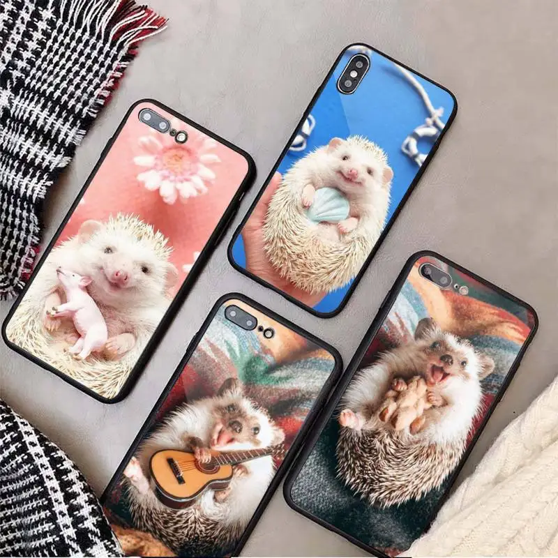 

Hedgehog cute animal Phone Case Tempered glass For iphone 6 7 8 plus X XS XR 11 12 13 PRO MAX mini