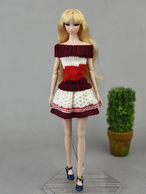 

Wine White Knitted Doll Dress For Barbie Clothes Woven Outfits Winter Warm Sweater 1/6 BJD Dolls Accessories Kids DIY Toys Gifts
