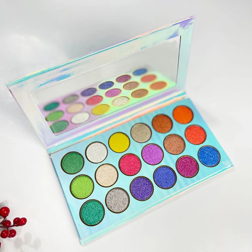 

New 18 Colors with Mirror Eyeshadow Palette Private Label Custom Holographic Summer Color Eye Shadow Palette High Pigmentation