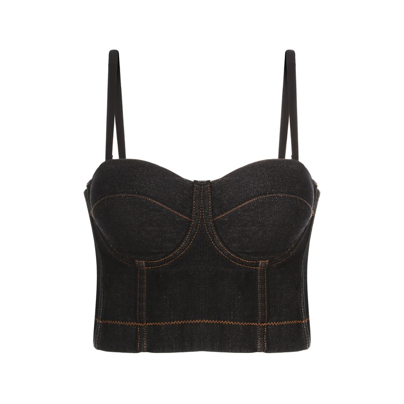 

Hirigin Adjustable Shoulder Strap Vest Non-slip Steel Ring Tops for Female High Street Y2k Women's Denim Camisole