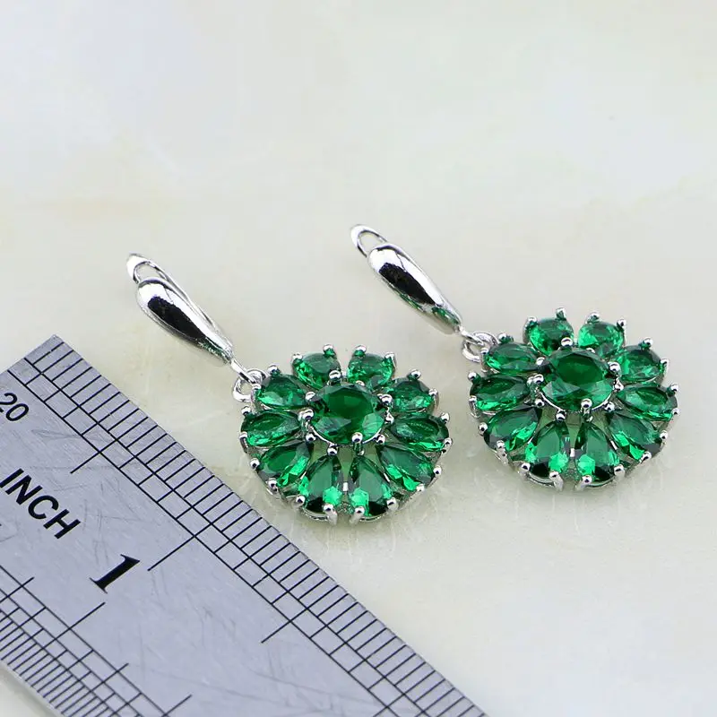 Женский комплект ювелирных изделий из серебра 925 пробы с зеленым Изумрудным