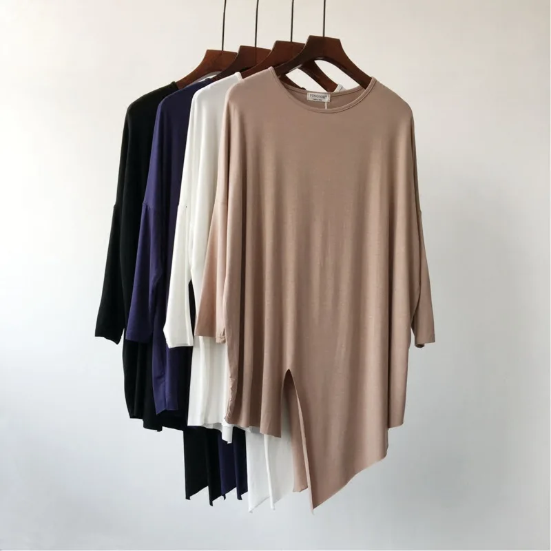 Женский Асимметричный пуловер [EWQ] повседневный однотонный с круглым воротником