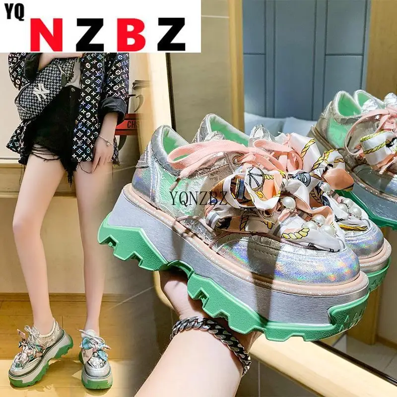 

White Shoes Women's Heightened Single Shoes 2021 Spring And Autumn New All-match Platform Shoes Chain Old Shoes