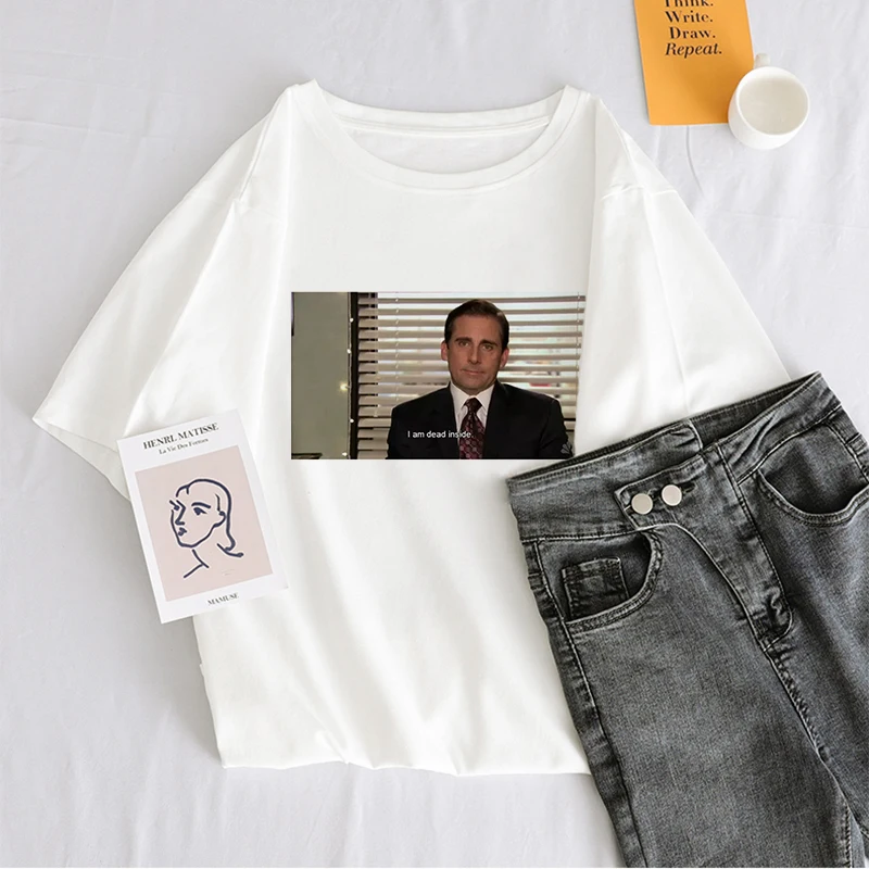 Офисная забавная женская футболка с принтом Майкла Скотта и надписью I Am Dead Inside