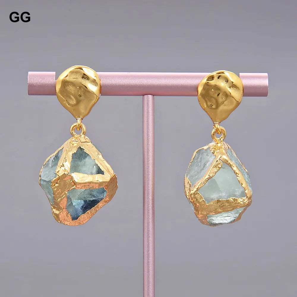 

GG Jewelry Natural Green Gems Fluorite Nugget Gold Plated Earrings