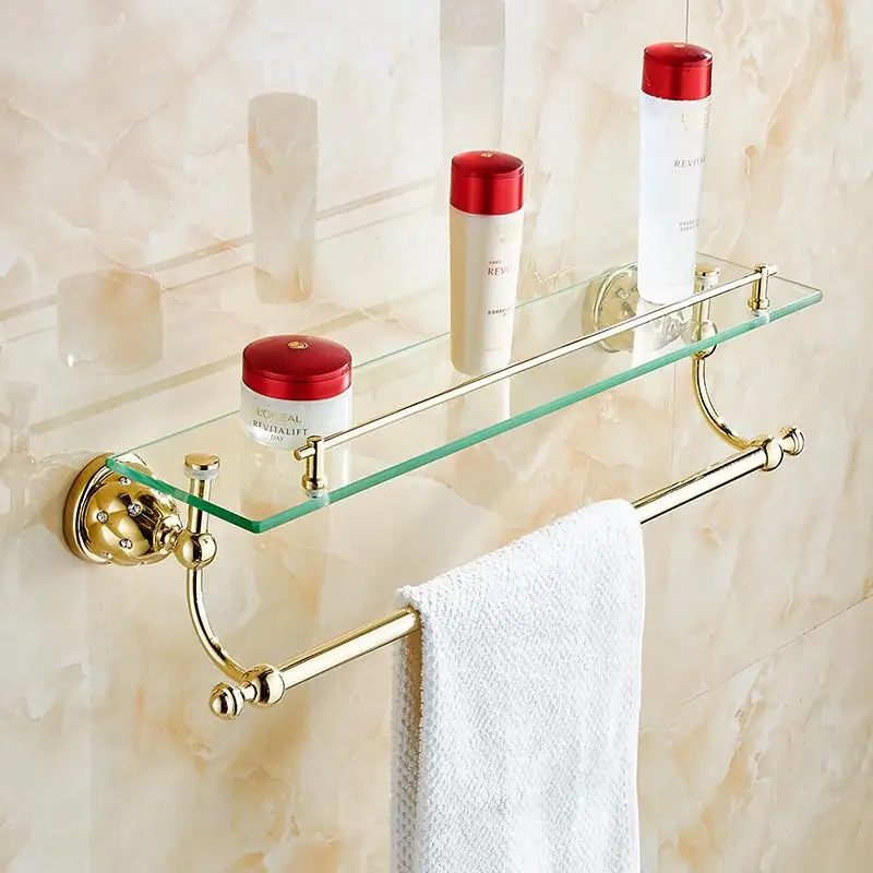 Полки для ванной комнаты твердая латунь золотой душ настенный держатель шампунь