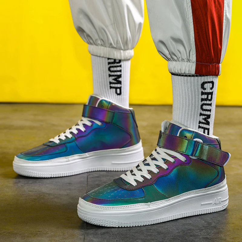 Мужские кроссовки с высоким берцем для катания на скейтборде отражающими