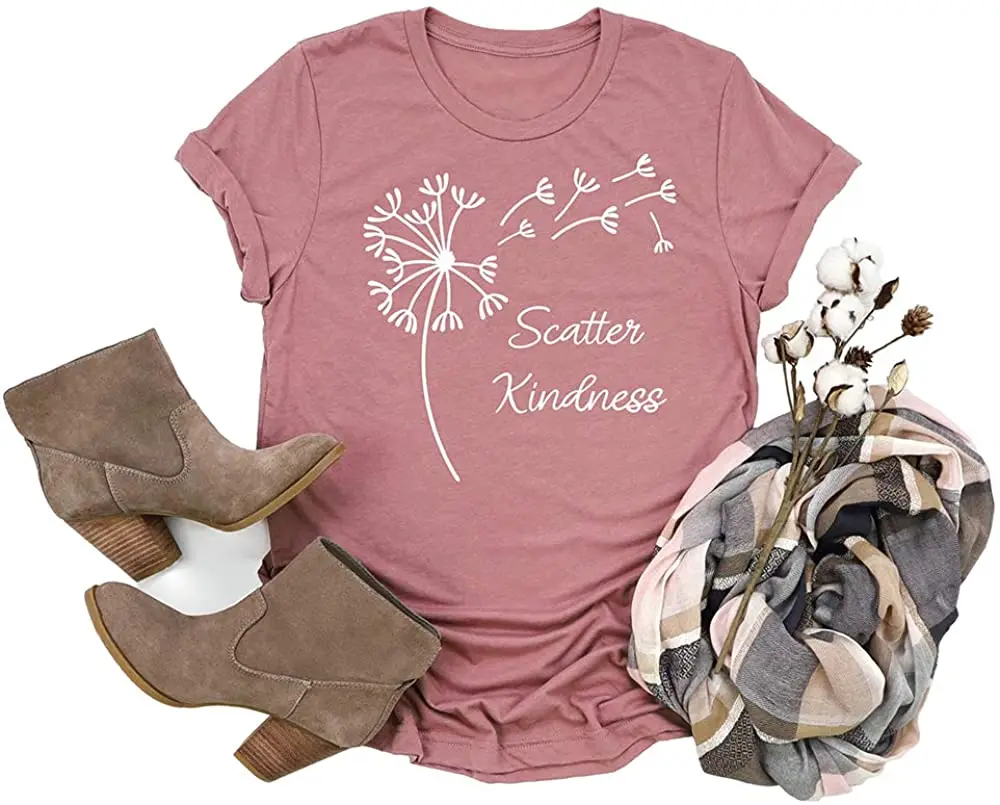 

Scatter Kindness Dandelion Shirt Women Flower Graphic Nature Tee Short Sleeve O Neck Tops Blouse Woman Tshirts
