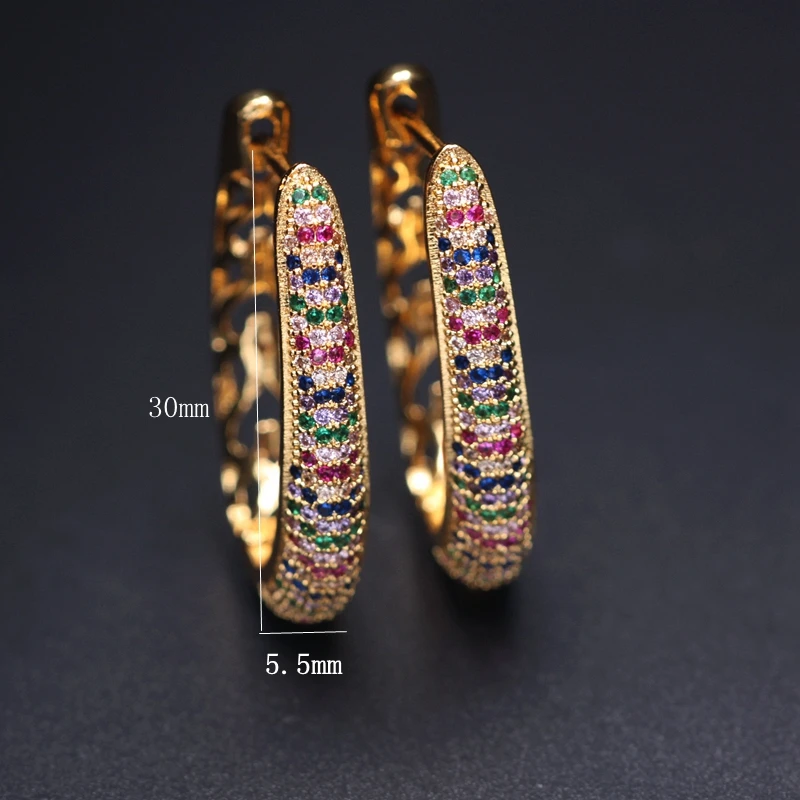 

Unique Design Ellipse Hollow flower Shape Hoop Earrings Colorful Cubic Zirconia boho Gold color women Statement Earrings Jewelry