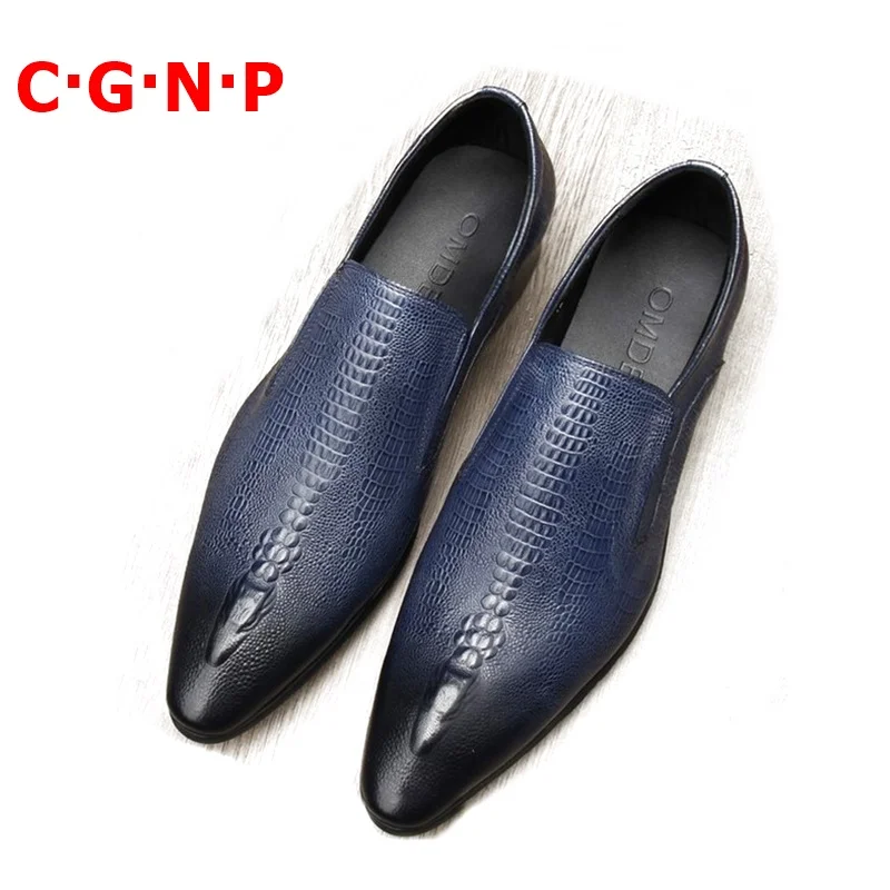 

CÂ·GÂ·NÂ·P High Quality Fashion Crocodile Pattern Men Loafers Shoes Genuine Leather Casual Shoes Slip On Summer Dress Shoes