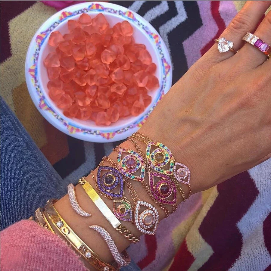 Натуральная 925 стерлингового серебра Красочные сглаза браслет цепь 8 видов