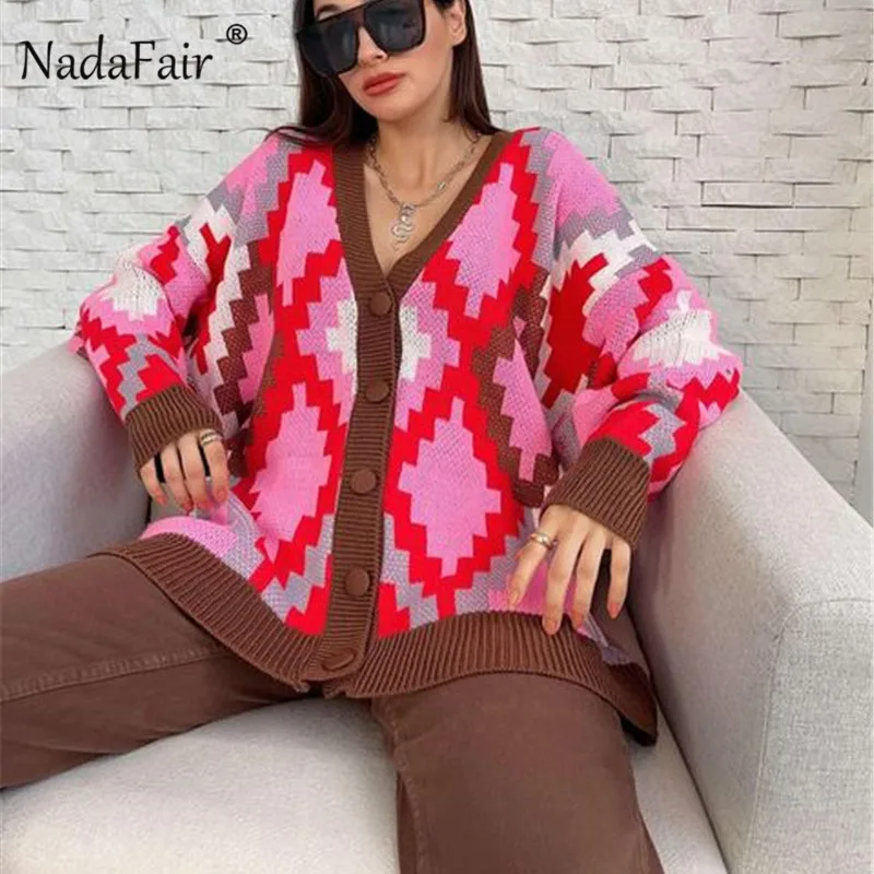 Женский кардиган с рисунком Nadafair Milti повседневный свободный свитер большого