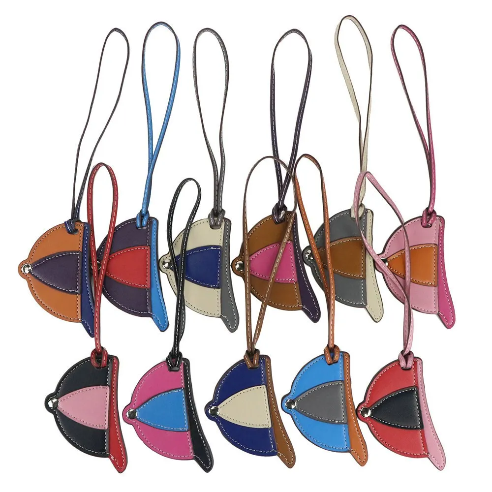 

Hat Pendant Pu Leather Keychain Stitching Color Fashion Key Chain Bag Decoration Hanging Decoration Spot Keyring Wholesale