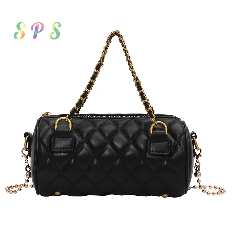 

SPS Fashion Women Baguette Bags Metal Chain Strap Multi-usage Cute Solid Handbags