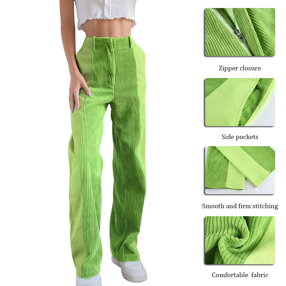 

Casual Y2K Vintage Patchwork Corduroy Pants Straight Aesthetic Pink Baggy Trousers Harajuku High Waist Pants Pantalon 2021