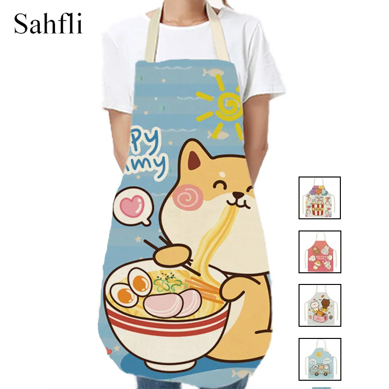 

Cute Bear Printed Kitchen Aprons for Adult Kid Home Cooking Baking Waist Bib Pinafore Cleaning Tool Antifouling Sleeveless Apron