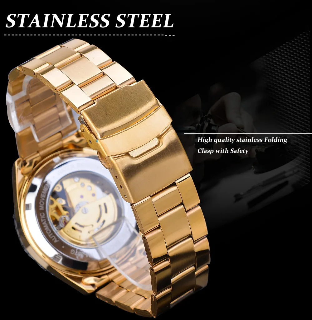 

Winner Mechanical Sport Design Bezel Golden Watch Mens Watches Top Brand Luxury Outdoor military sports Automatic Skeleton Watch