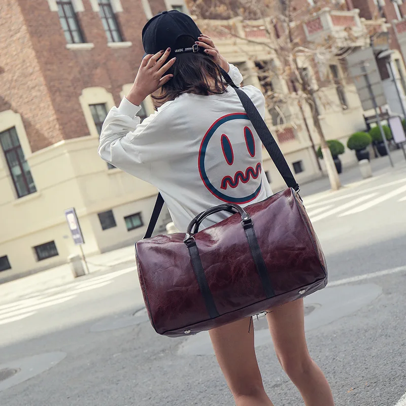 New Arrival Leather Travel Bags for Men Women Large Capacity Portable Female Male Shoulder Handbags Vintage Duffle | Багаж и сумки