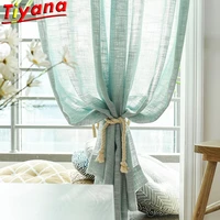 solid green linen tulle curtains for living room sheer tulle for kitchen balcony customizable green yarn w zh061vt