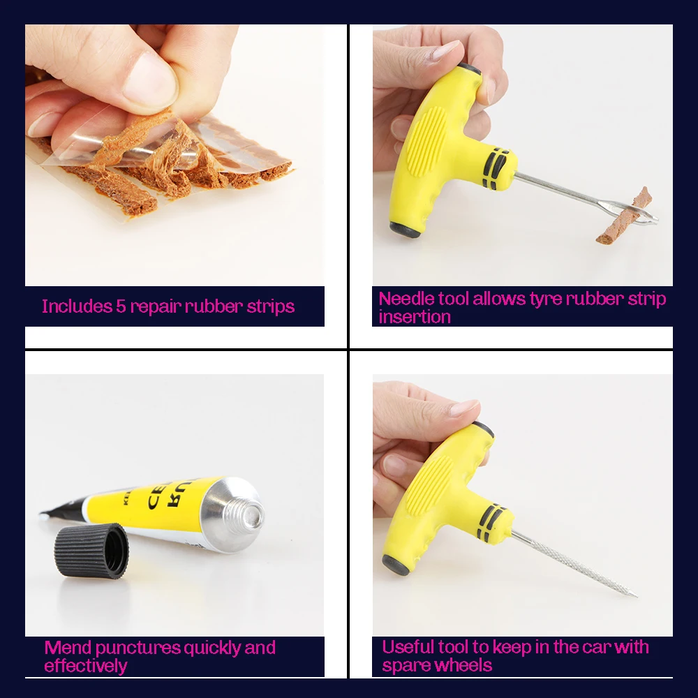 Tire Repair Tool Kit For Tubeless Emergency Tyre Fast Puncture Plug Block Air Leaking Car Truck |