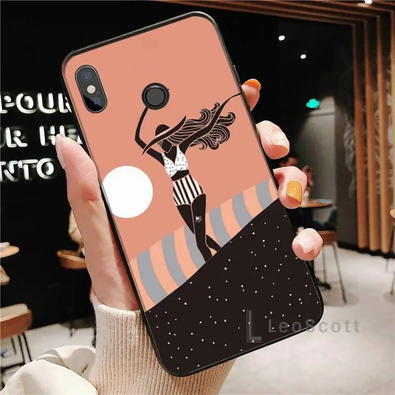 

surfing art surf Girl cartoon Phone Case For Xiaomi Redmi Note 4 4x 5 6 7 8 pro S2 PLUS 6A PRO