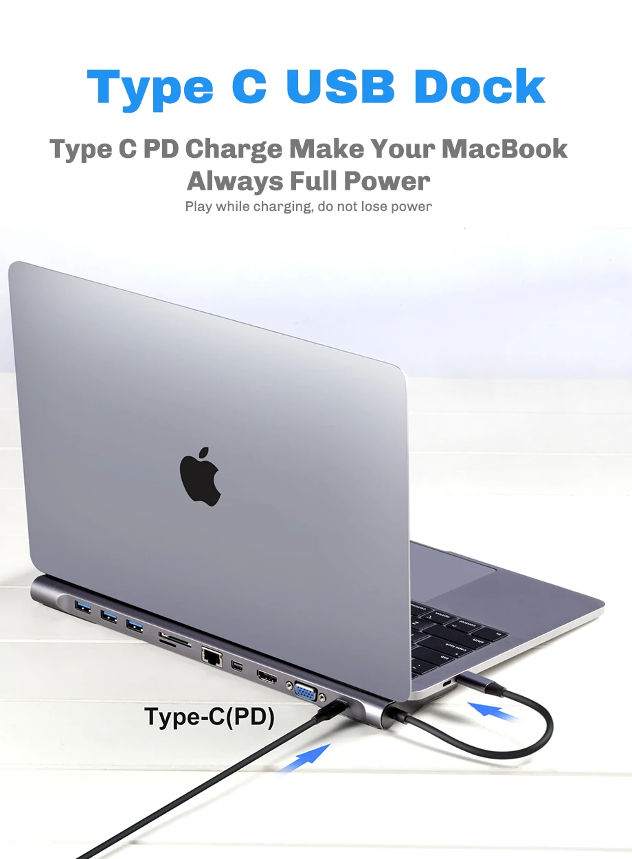 USB C док-станция type C концентратор для MacBook Pro док-разветвитель HDMI адаптер USB C концентратор USB 3,0 RJ45 VGA 3,5 AUX Jack USB C док-станция