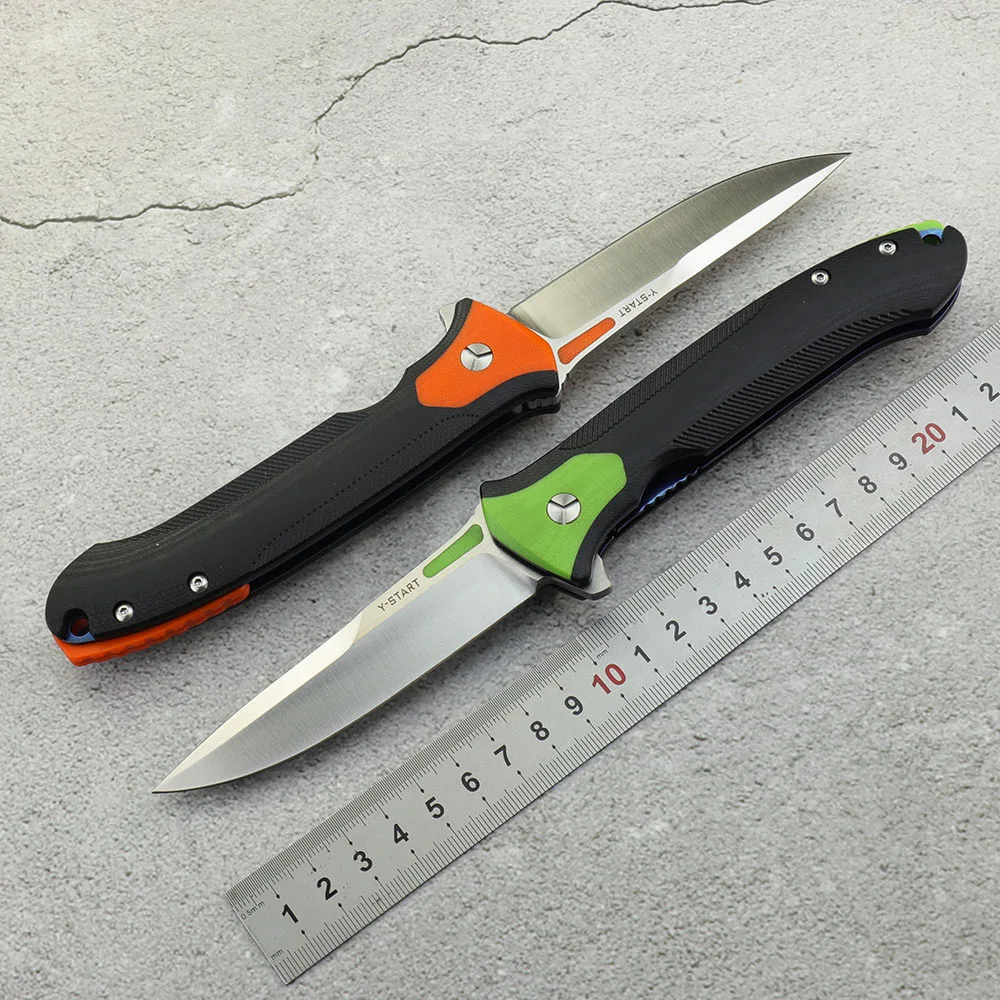 

Y-START D2 Stainless Steel New Pocket Folding Knife Flipper Fast Open Blade Hunting Utility Outdoor Knives G10 Handle