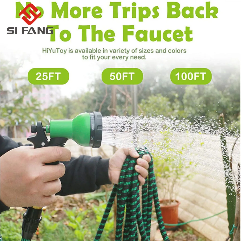 

25-100ft Garden Hose Expandable High Pressure Car Wash Plastic Pipe Magic Flexible Water Hose With Spray Gun For Watering NEW